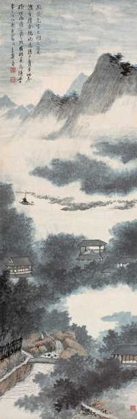 郑午昌 壬午（1942年）作 听雨听帆图 立轴